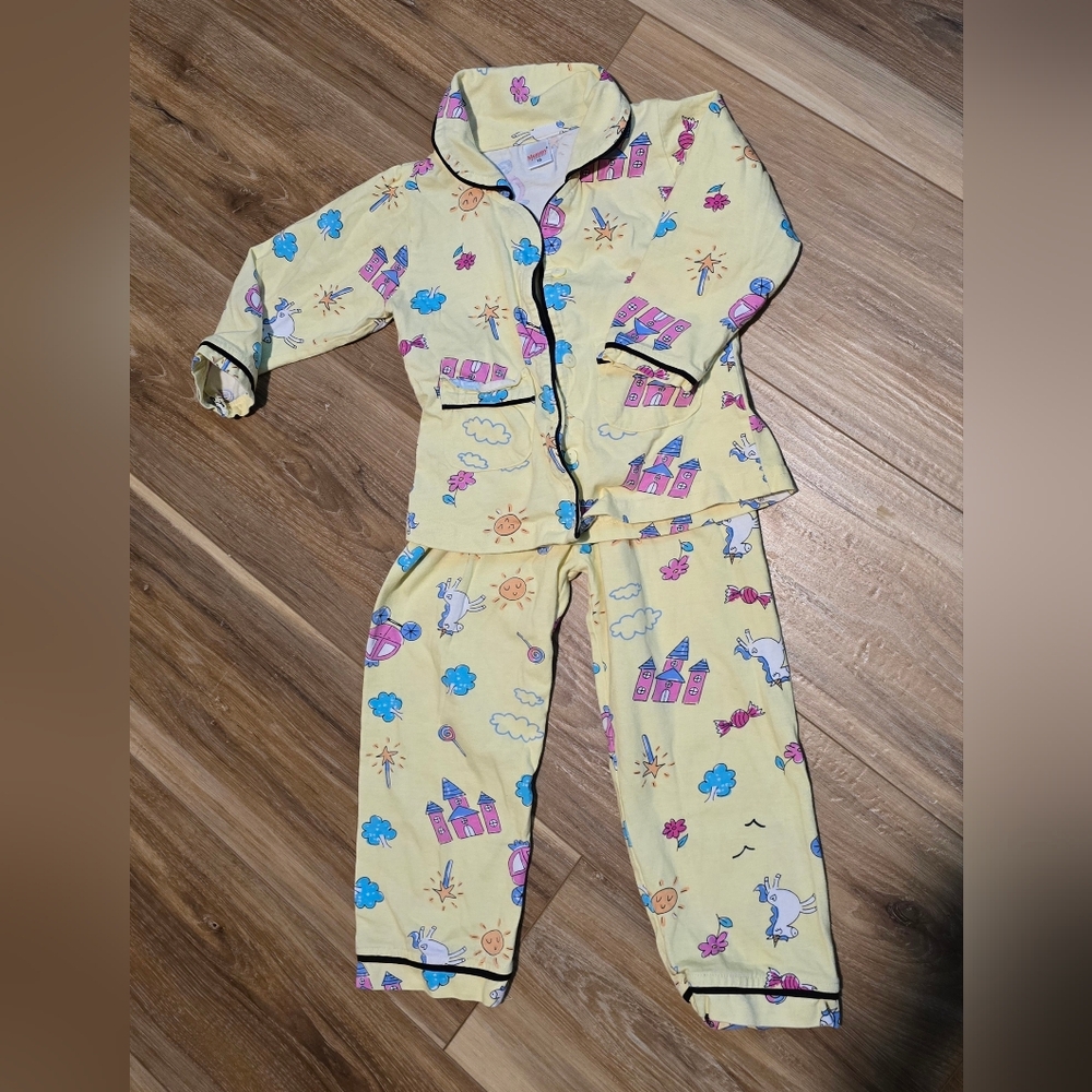 Unicorn Castle Kids Pajamas - Yellow
